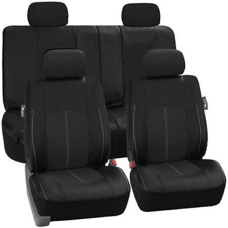 Black Perforated Leatherette Full Set Car Seat Covers G193359