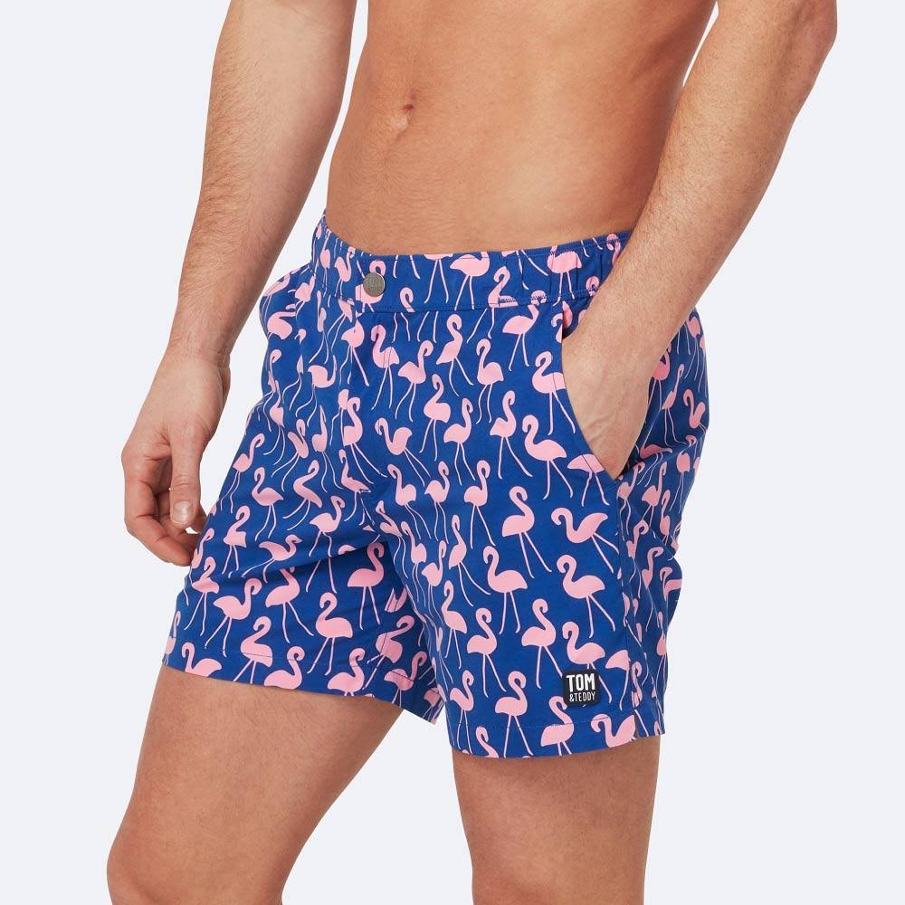 Rose/ Blue Flamingo Print Swim Trunks Z700778