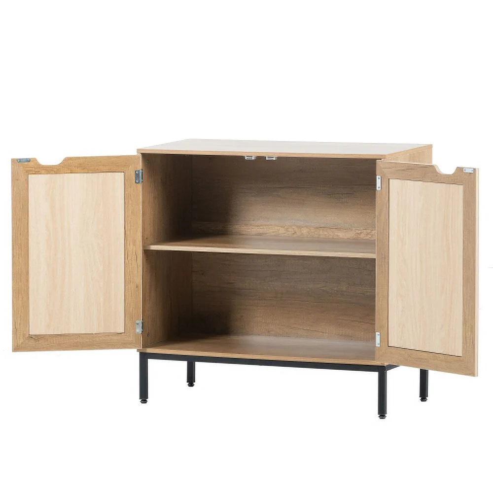 Rustic 2 Rattan Doors Natural Wood Storage Cabinet O1518