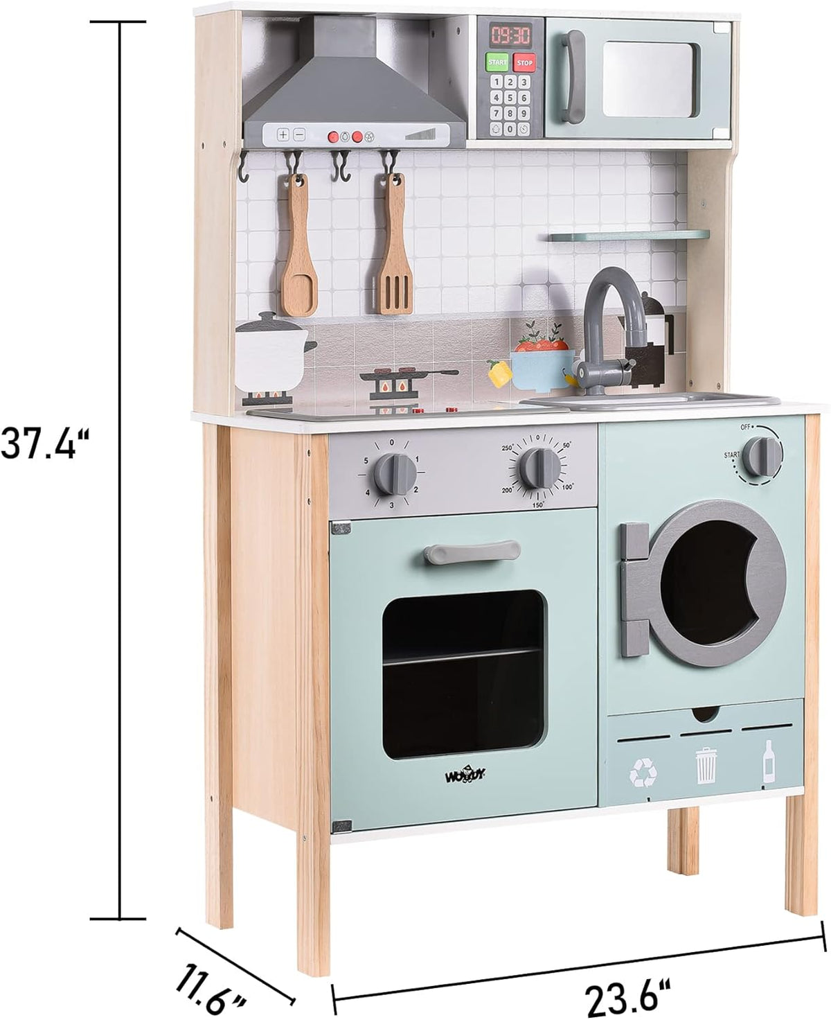 Wooden Play Kitchen with Lights & Sounds, Stove, Sink, Microwave Oven P7741