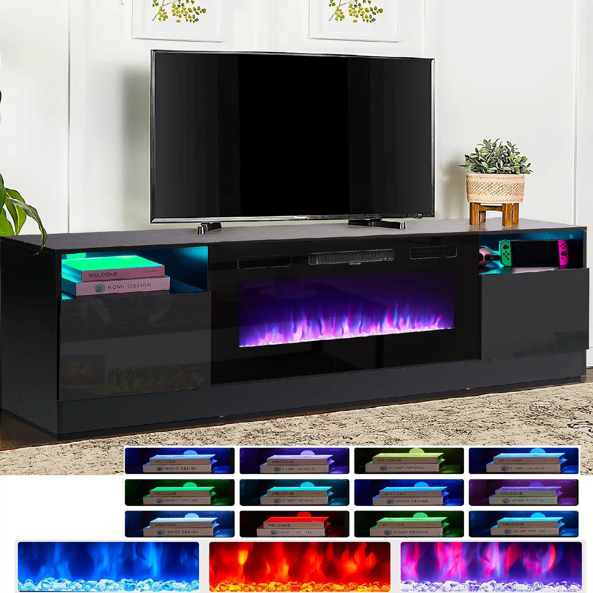 Black Fireplace TV Stand with 36'' Electric Fireplace L7724