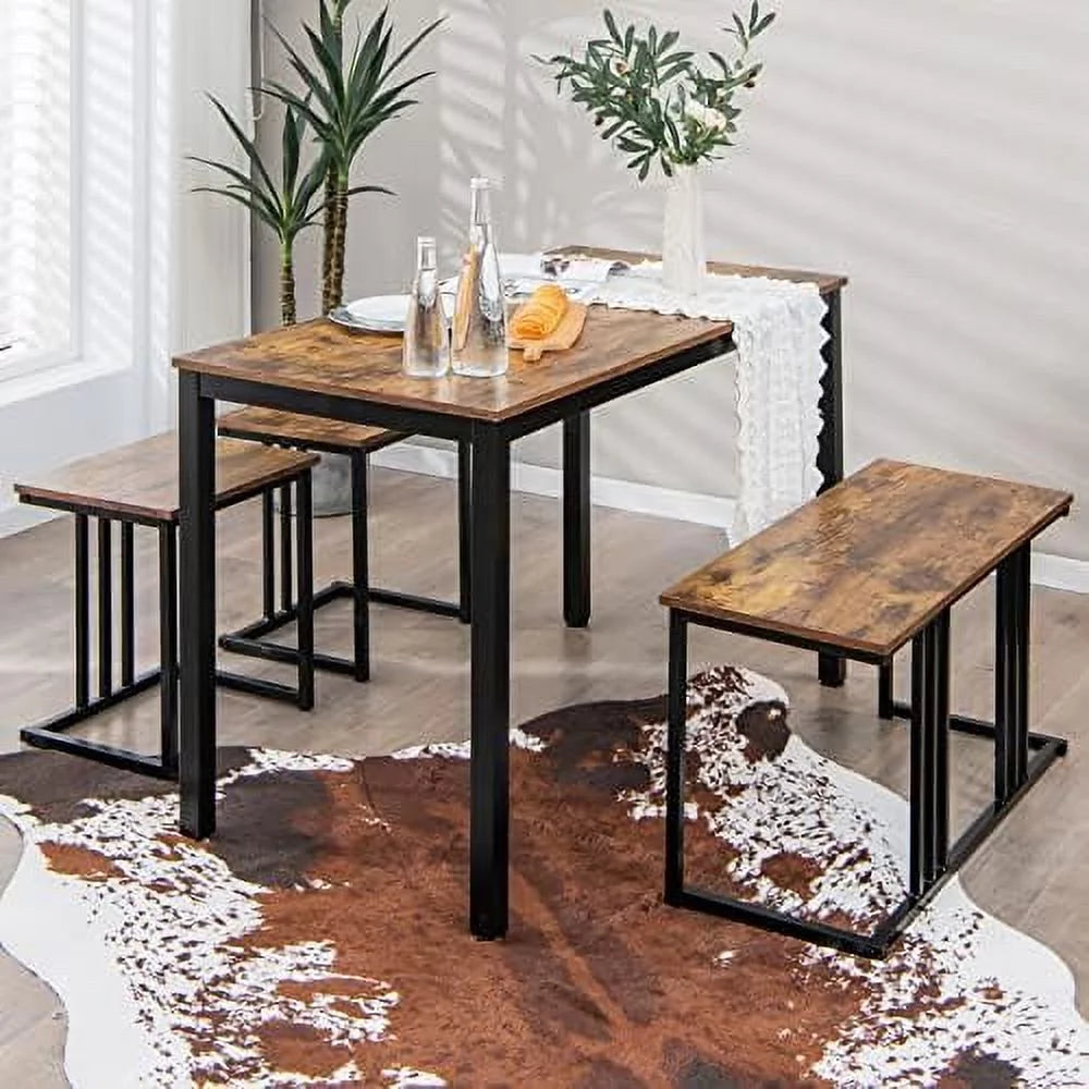 4 Piece Dining Table Set with Bench & 2 Stools F76059