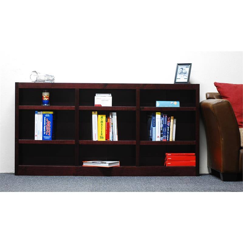 Cherry Wood 9-Shelf Triple Wide Bookcase F4227