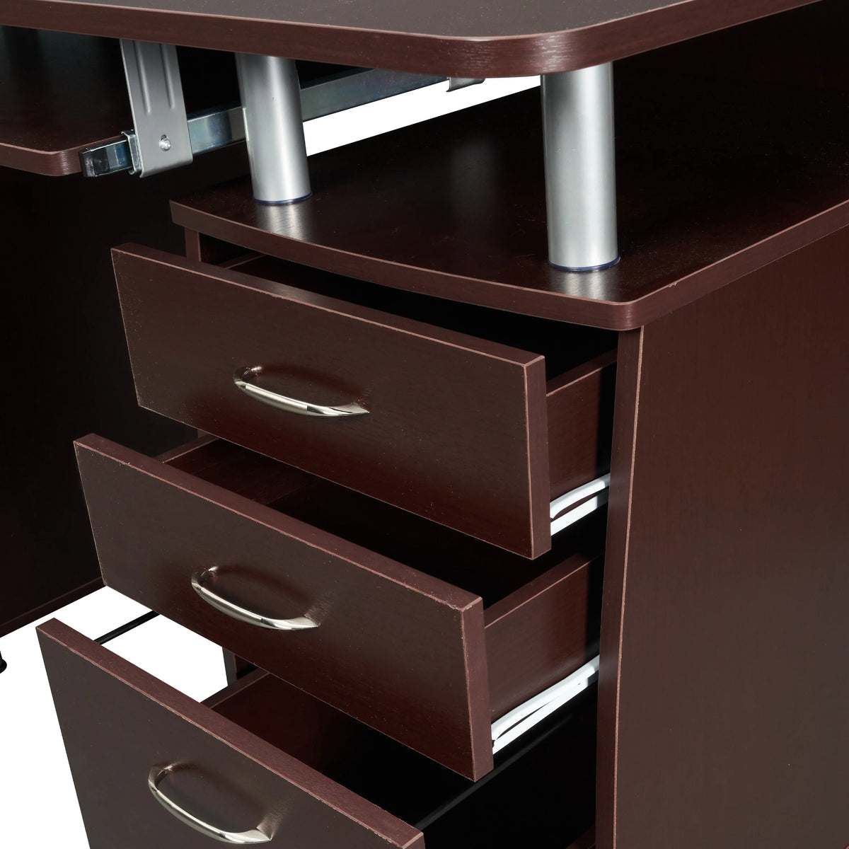 Chocolate Computer Workstation with Cabinet and Drawers T1261