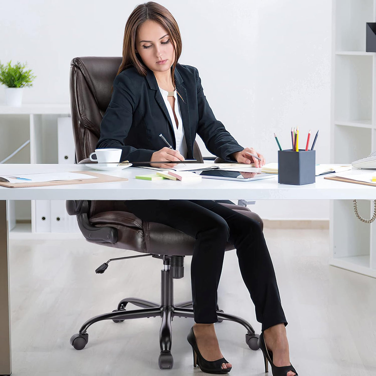 Brown PU Leather High Back Ergonomic Desk Chair K774