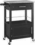 Pine Wood Granite Top Rolling Kitchen Island Cart in Black Y960
