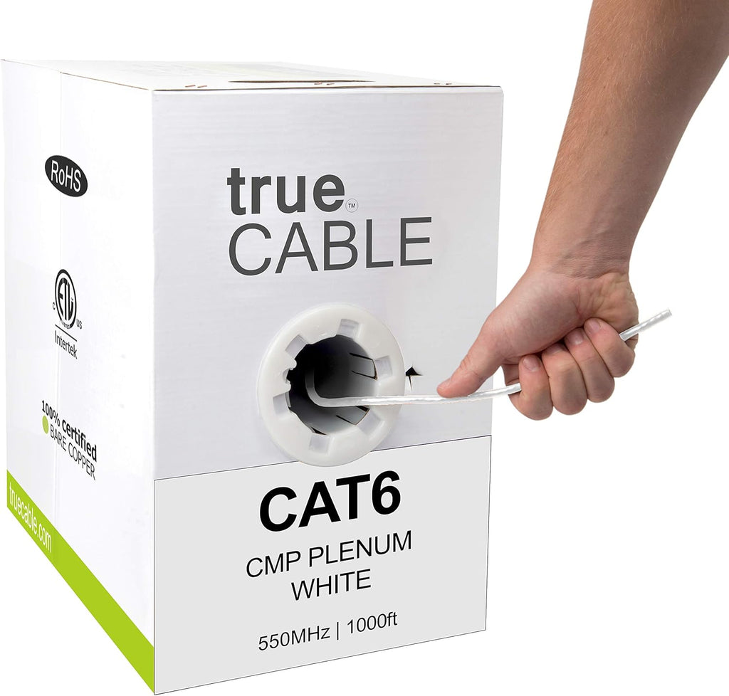 White 1000ft Cat6 Plenum Bare Copper Ethernet Cable C6396