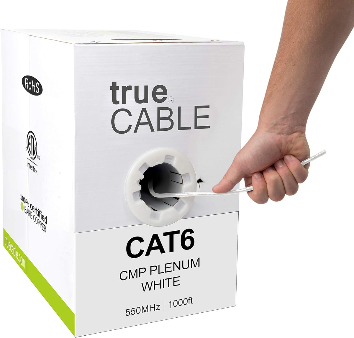 White 1000ft Cat6 Plenum Bare Copper Ethernet Cable C6396