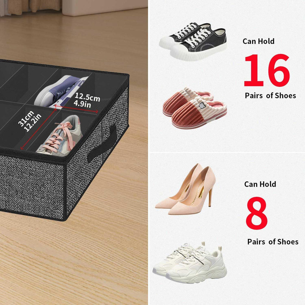 Black Linen-like Underbed Shoe Storage Organizer R919