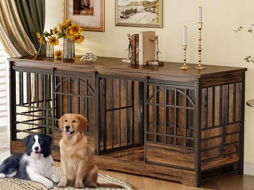 Brown Double Dog Crate Furniture with Divider X7152