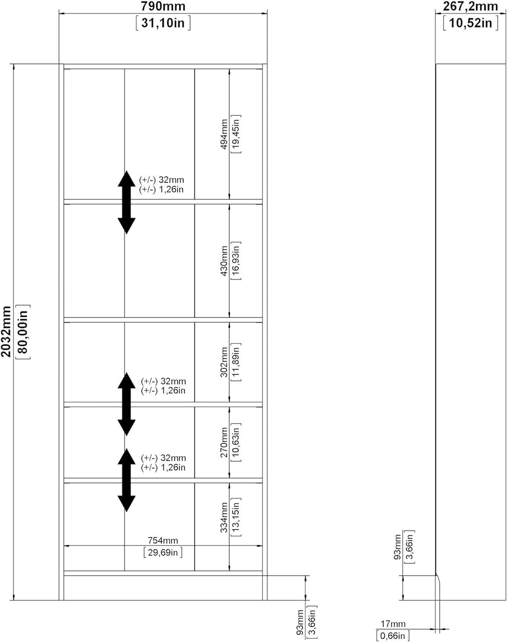 White 5 Shelf Bookcase N274477