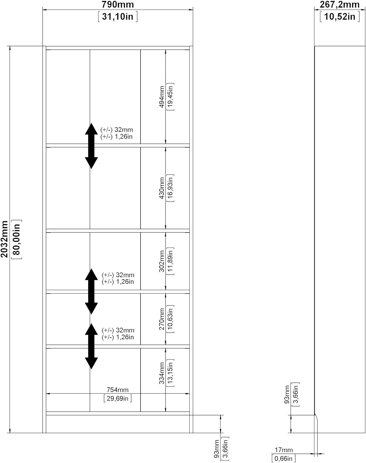 White 5 Shelf Bookcase N274477