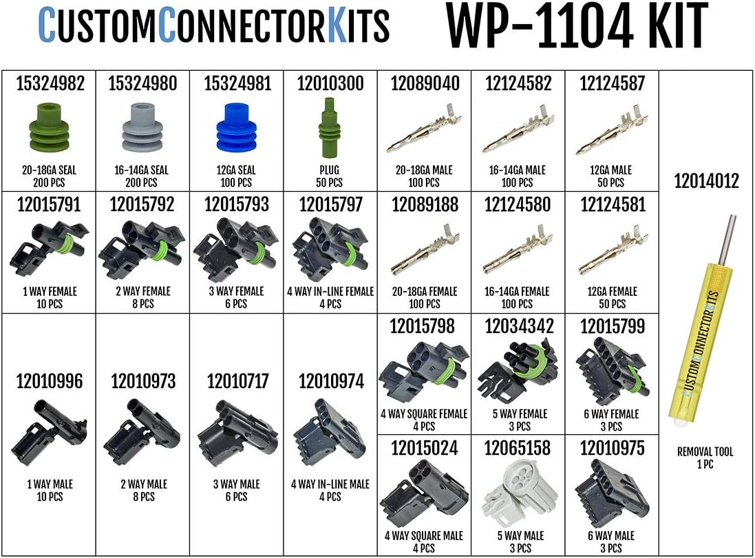 Sealed Weatherproof Automotive Electrical Connectors 20-12 Gauge Kit with Crimp Tool K96331