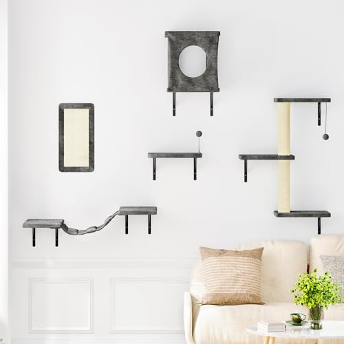 White 6 Pcs Cat Wall Shelves Set Q77429