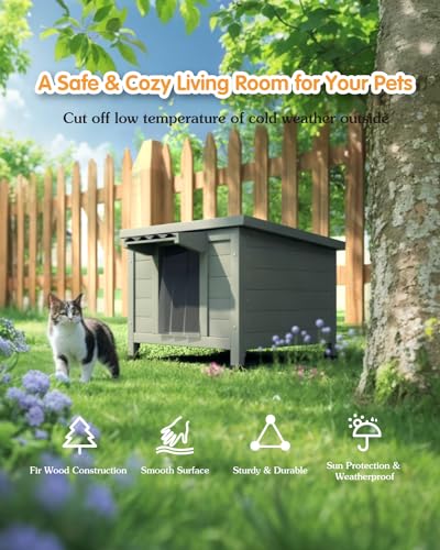 Outdoor Cat House Waterproof Foam Insulated Large Wooden Cat Condos 21.3" L x 19.9" W x 18.9" H K799925