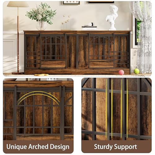 Brown Double Dog Crate Furniture with Divider X7152