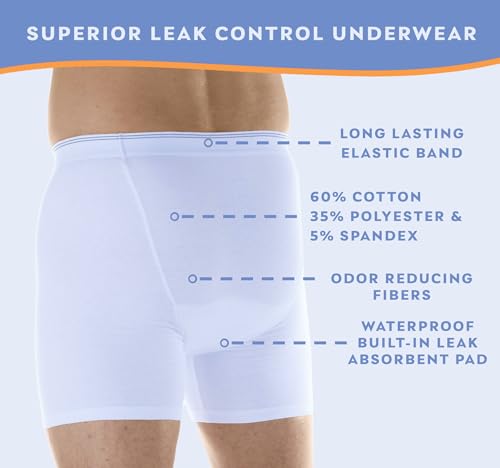 White Medium Waist 34-36" Reusable Leak Proof Boxer Brief U610881