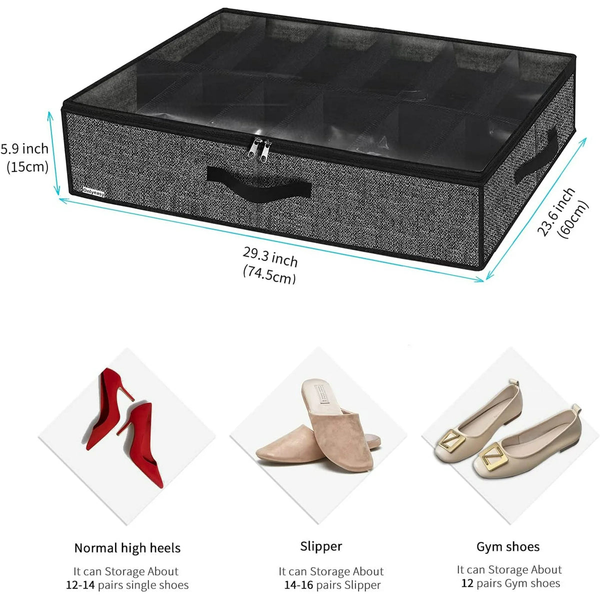 Black Linen-like Underbed Shoe Storage Organizer R919