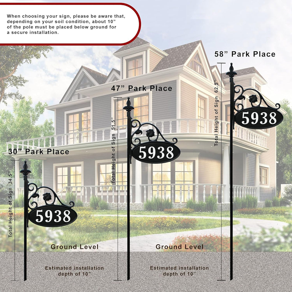 Handcrafted Double-Sided Reflective Address Sign with Pole H475877