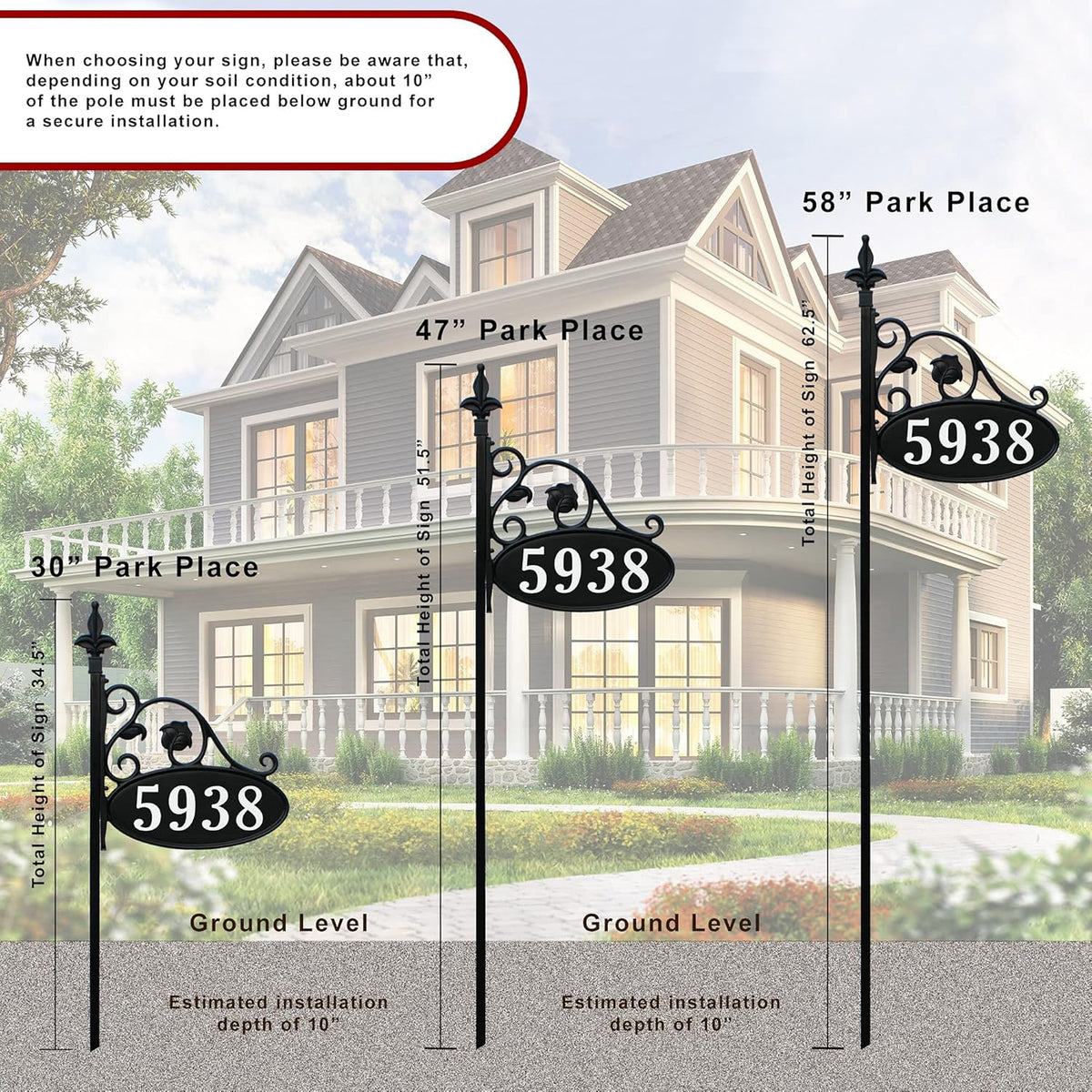 Handcrafted Double-Sided Reflective Address Sign with Pole H475877