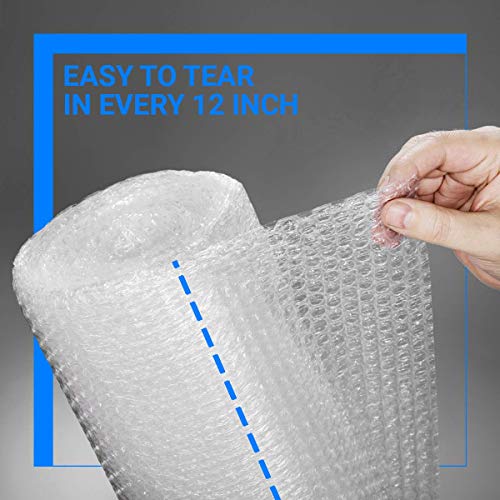 2-Pack Bubble Cushioning Nylon Wrap Rolls, 3/16" x 12" x 72' ft Total, Perforated Every 12", 20 Fragile Stickers K6464