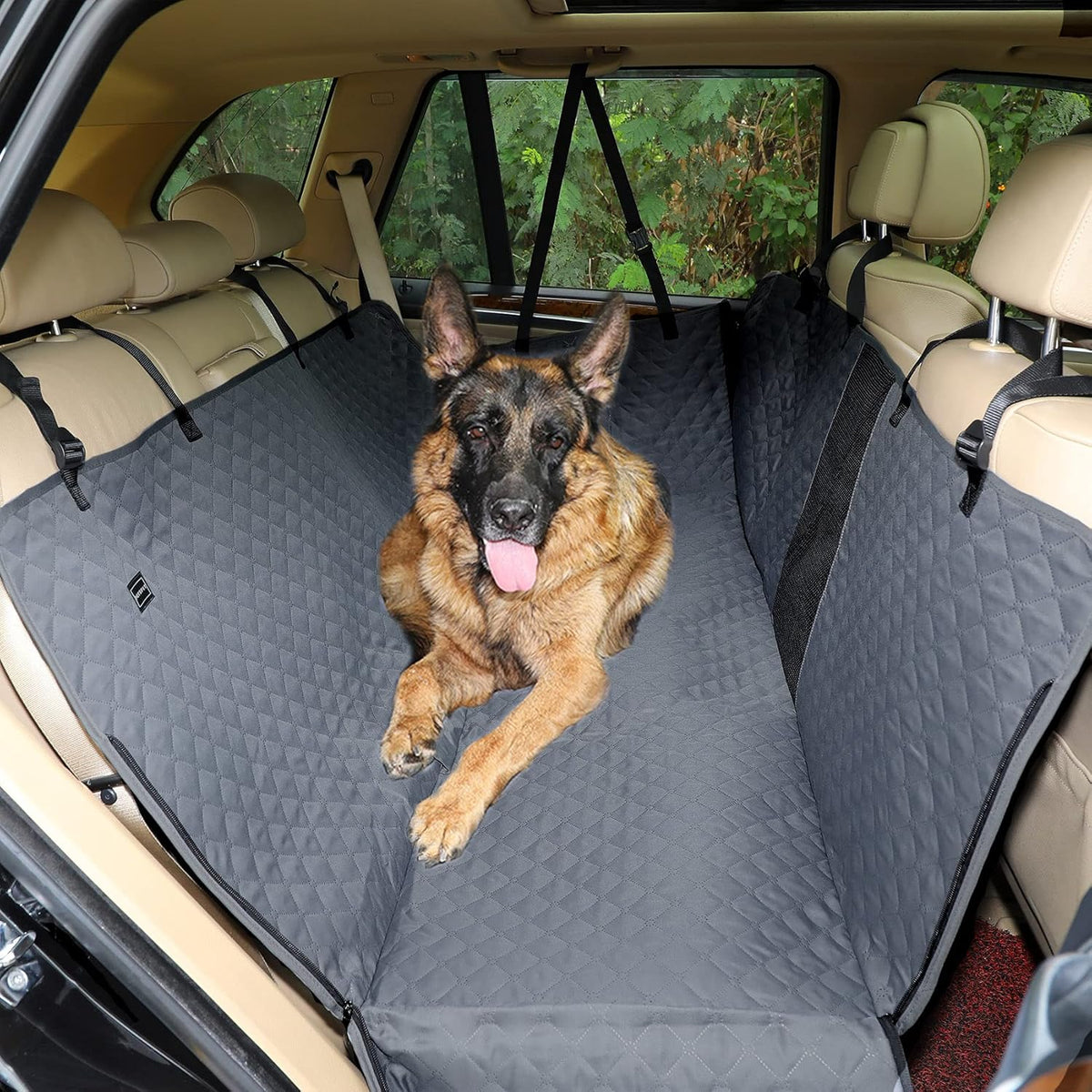 Khaki Dog Car Seat Cover with Mesh Window A287633