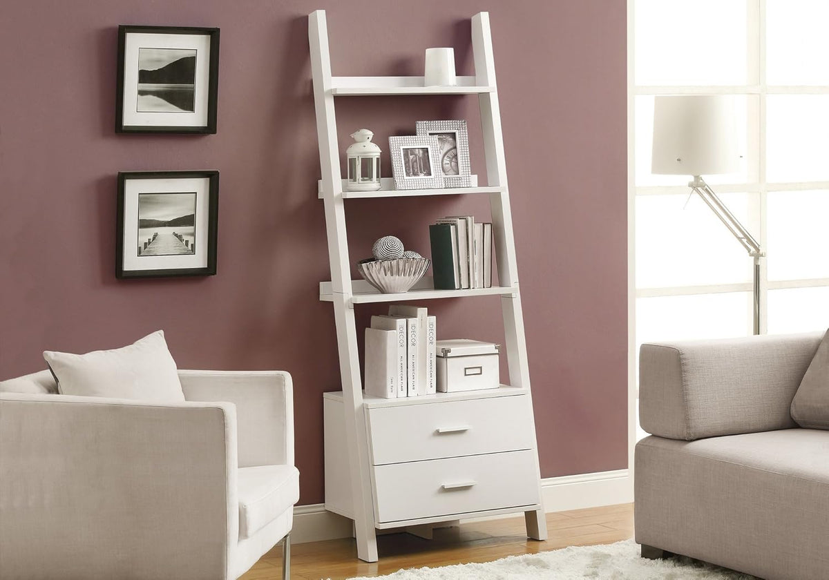 White Ladder Bookcase with 2 Storage Drawers Y971