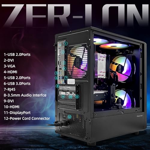Gaming PC Desktop Computer, AMD Ryzen 5 5500, Radeon RX 550 4GB, 16G DDR4 RAM, 1TB NVME SSD Y761557
