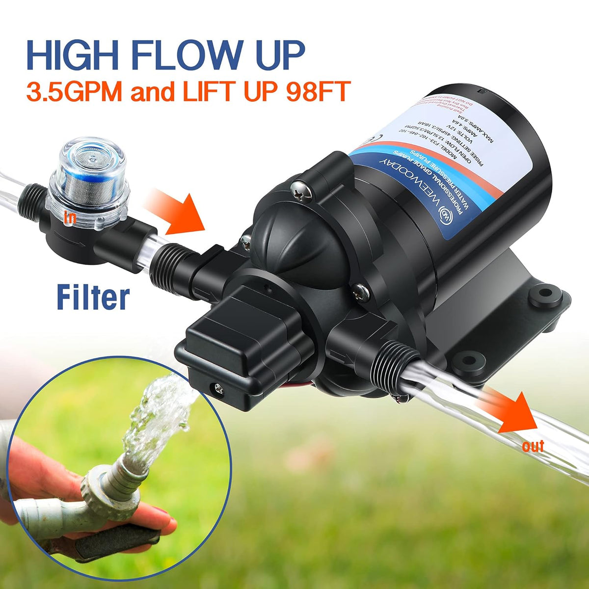 12V Diaphragm Water Pump with Pressure Switch 3.5 GPM 45 PSI A794372