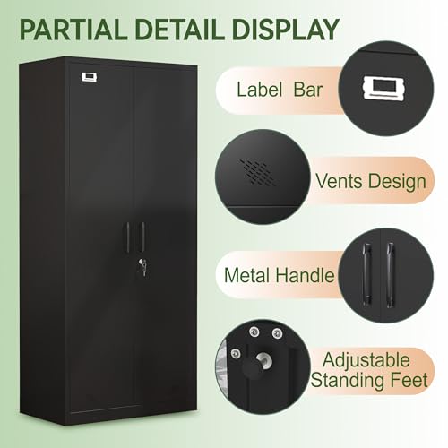 Black Metal Armoire Wardrobe with 2 Doors, 1 Adjustable Shelf, 2 Drawers, and Hanging Rod R7434