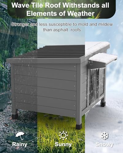 Outdoor Cat House Waterproof Foam Insulated Large Wooden Cat Condos 21.3" L x 19.9" W x 18.9" H K799925