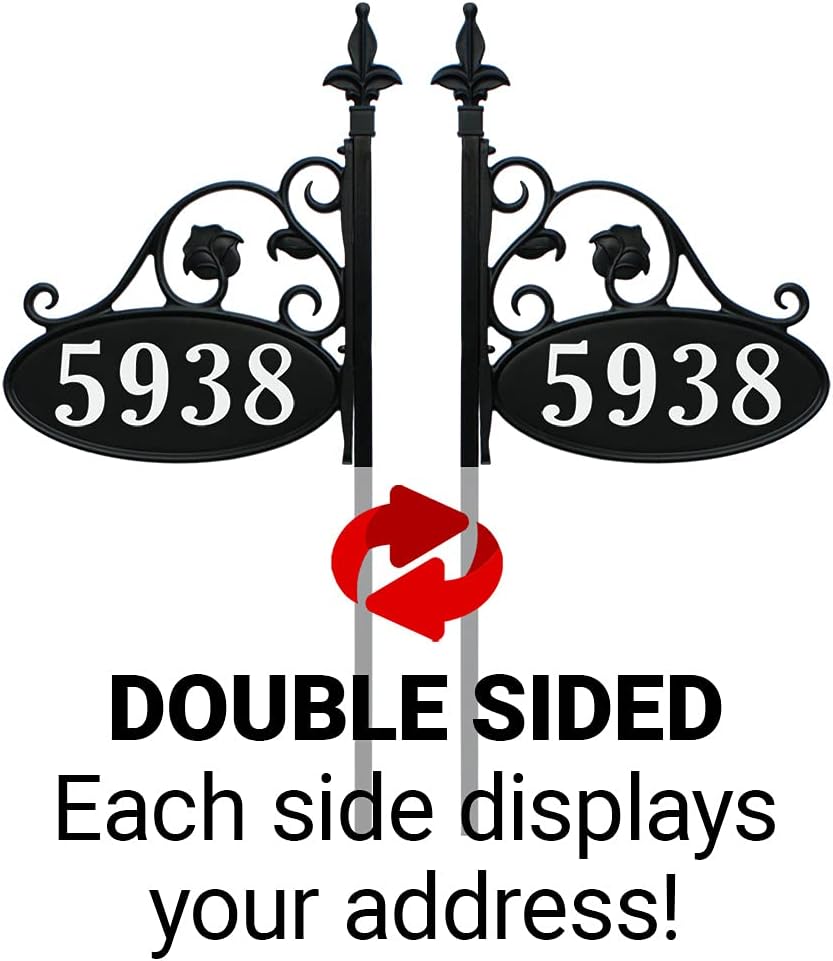 Handcrafted Double-Sided Reflective Address Sign with Pole H475877