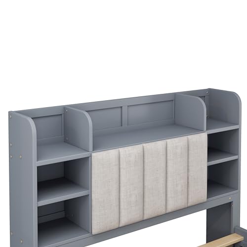 White Queen Size Murphy Bed with Shelves and Drawers E338