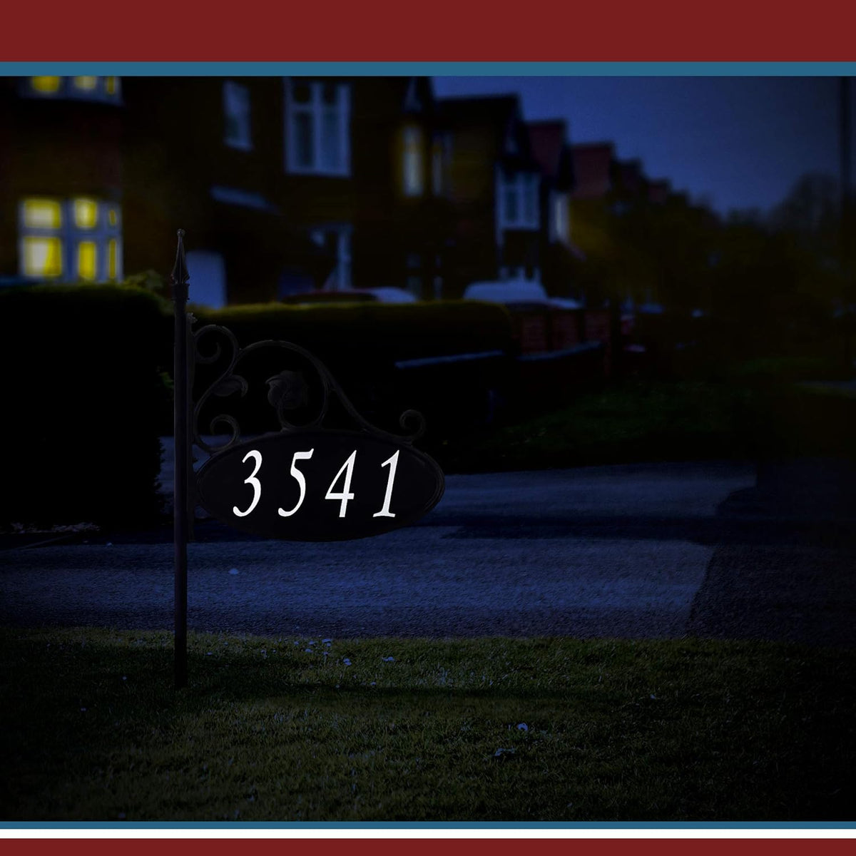 Handcrafted Double-Sided Reflective Address Sign with Pole H475877