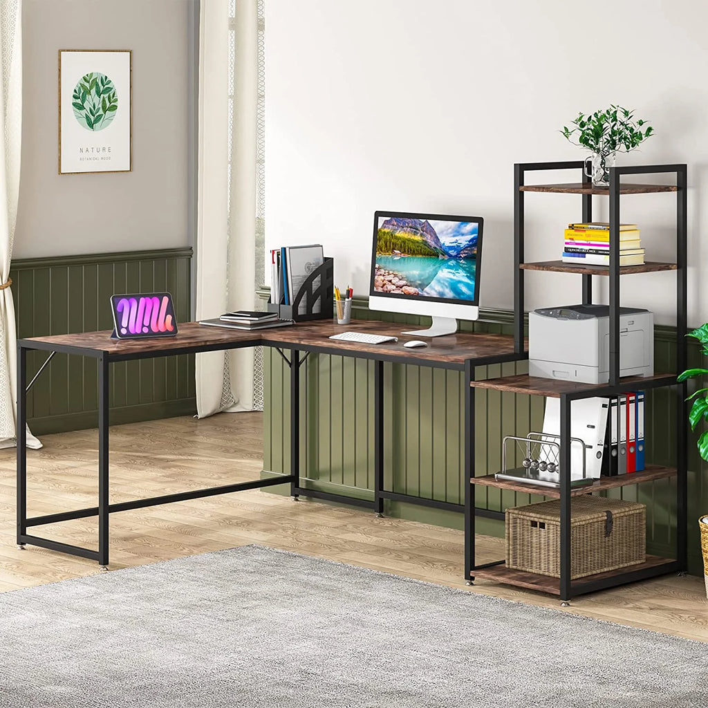 79" Reversible L-Shaped Desk with 5 Tier Storage Shelves O322189