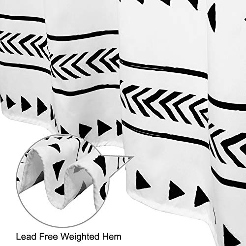 72x72 Black and White Fabric Shower Curtain with Hooks R609097