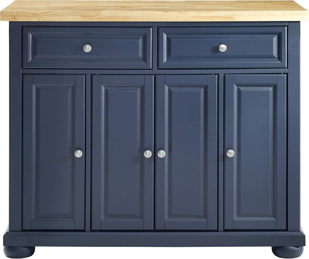 Navy Kitchen Island with Butcher Block Top A857621