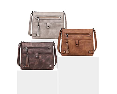 Large Leather Crossbody Bag with Multi Pocket C2759
