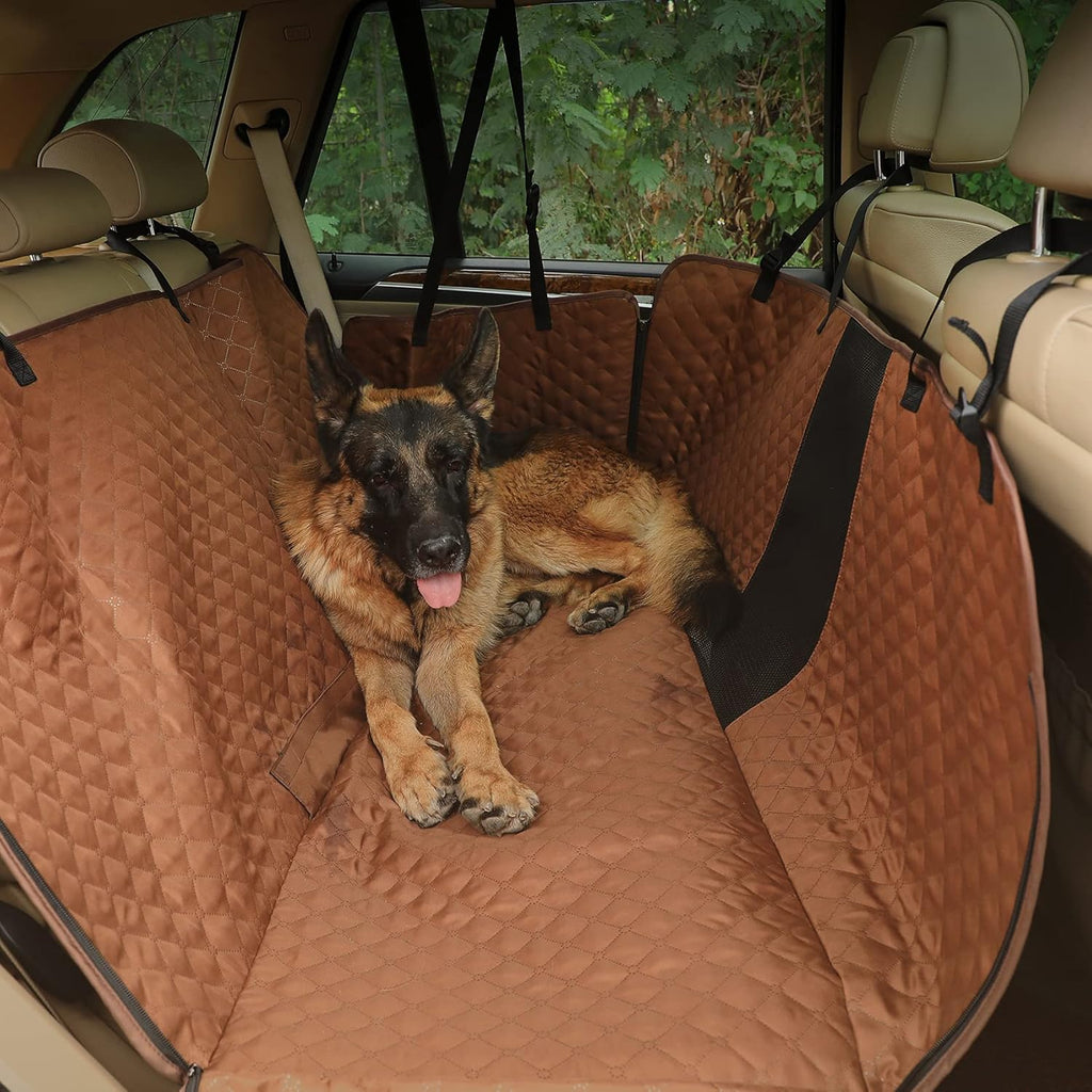 Khaki Dog Car Seat Cover with Mesh Window A287633