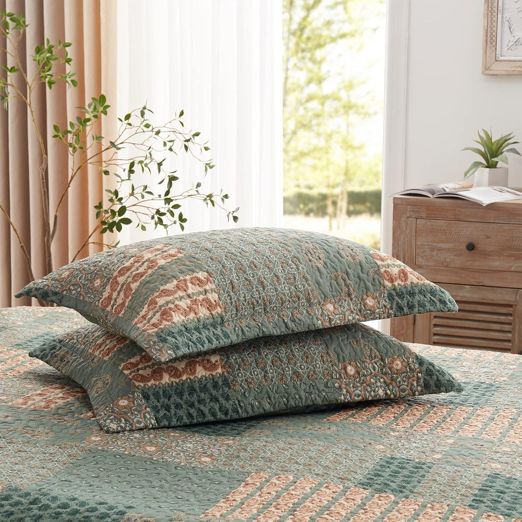 Full/Queen Size Olive Green Floral Paisley Bedding Set with 2 Pillow Shams N7857