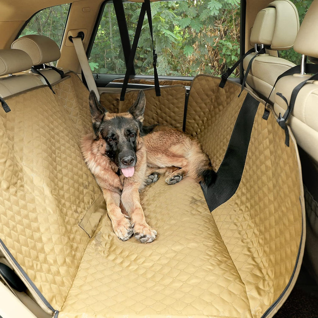 Khaki Dog Car Seat Cover with Mesh Window A287633