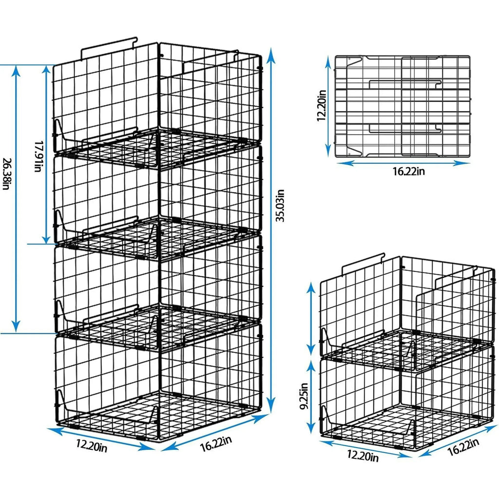 Black Metal Stackable Closet Organizers 4 Pack F23221