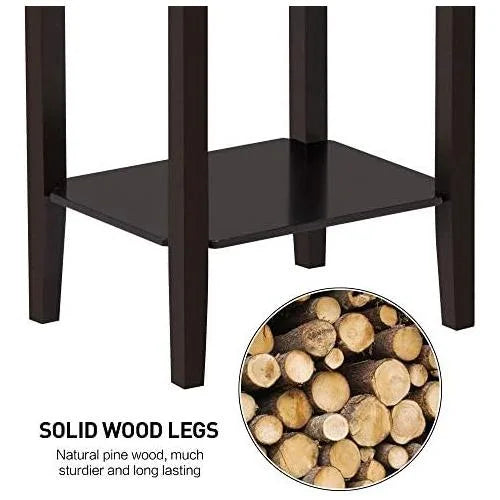 Dark Coffee Tall End Table With Storage Shelf And Solid Wood Legs, D12xw15xh29 Inches V4820