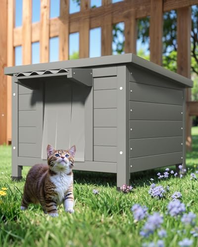 Outdoor Cat House Waterproof Foam Insulated Large Wooden Cat Condos 21.3" L x 19.9" W x 18.9" H K799925
