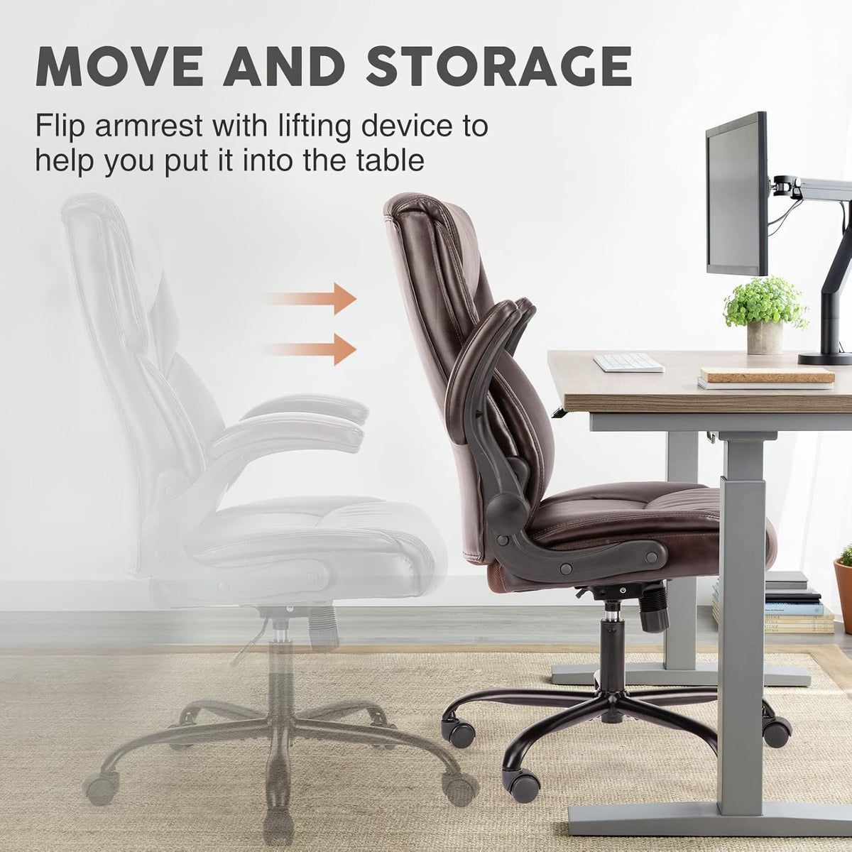 Brown PU Leather High Back Ergonomic Desk Chair K774