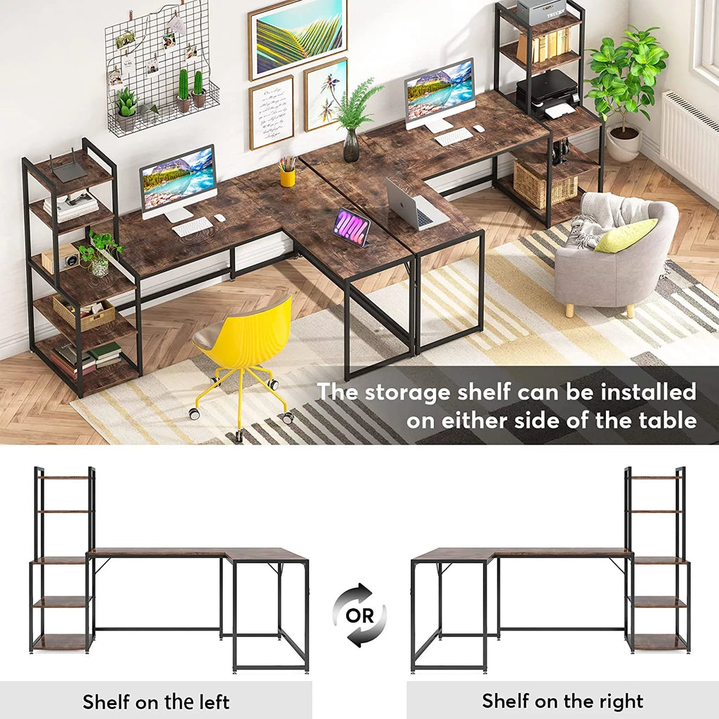 79" Reversible L-Shaped Desk with 5 Tier Storage Shelves O322189