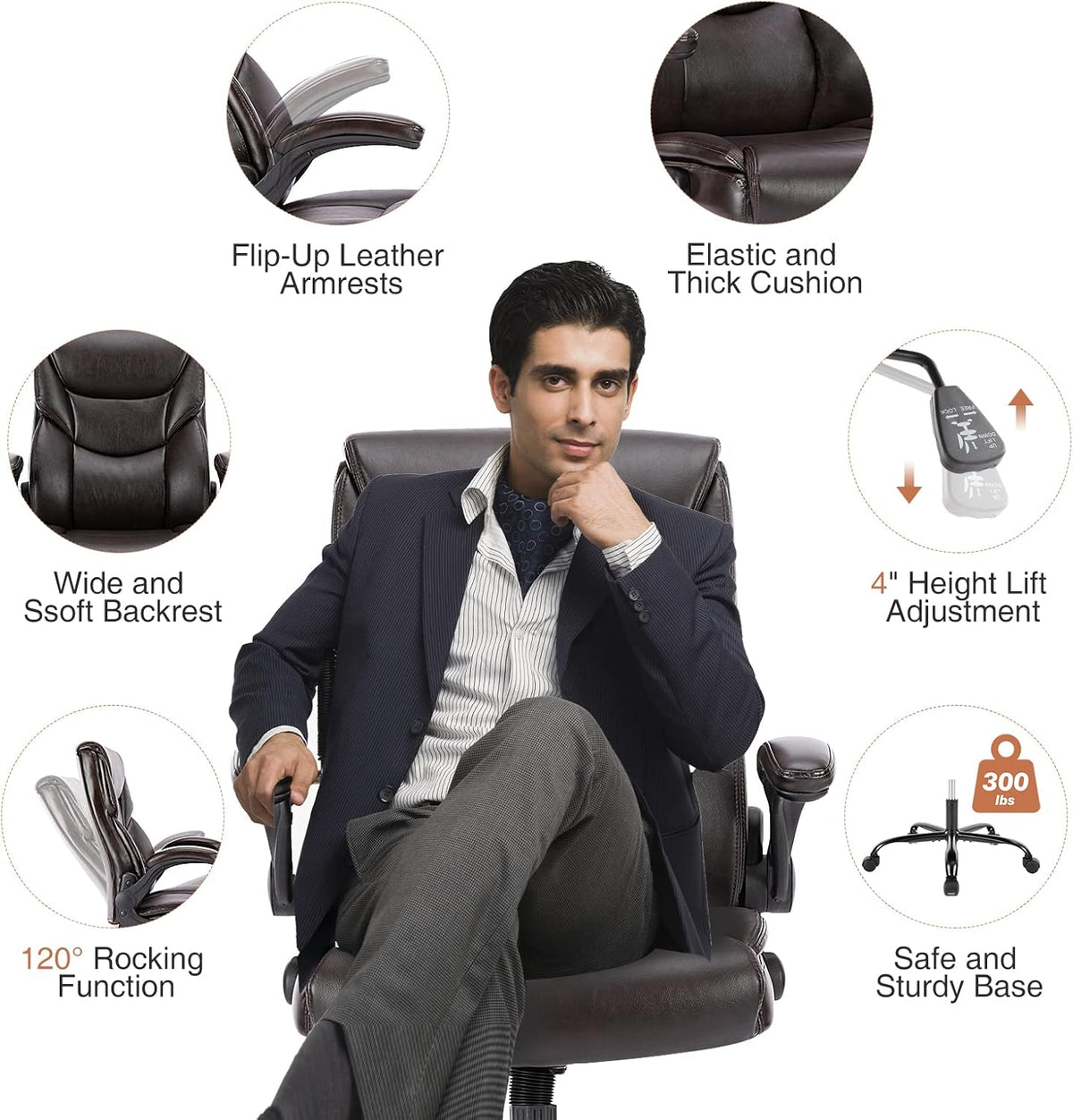 Brown PU Leather High Back Ergonomic Desk Chair K774