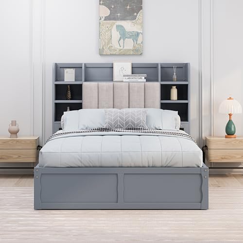 White Queen Size Murphy Bed with Shelves and Drawers E338