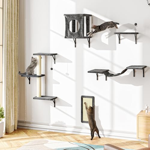 White 6 Pcs Cat Wall Shelves Set Q77429