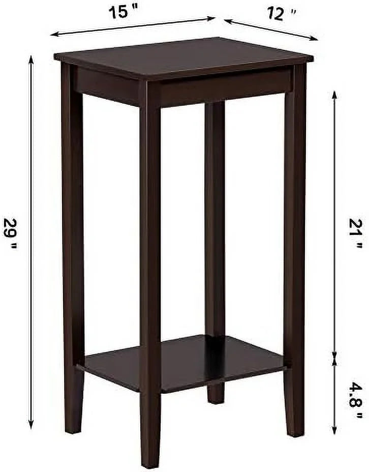 Dark Coffee Tall End Table With Storage Shelf And Solid Wood Legs, D12xw15xh29 Inches V4820